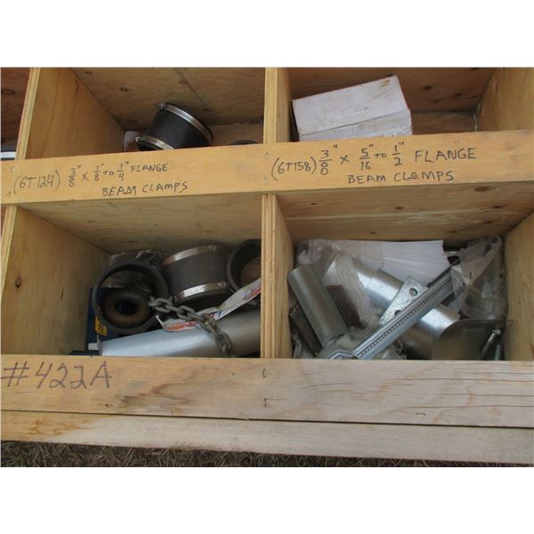 WOOD CABINET C/W READY ROD, VALVES, NUTS & BOLTS, MISC