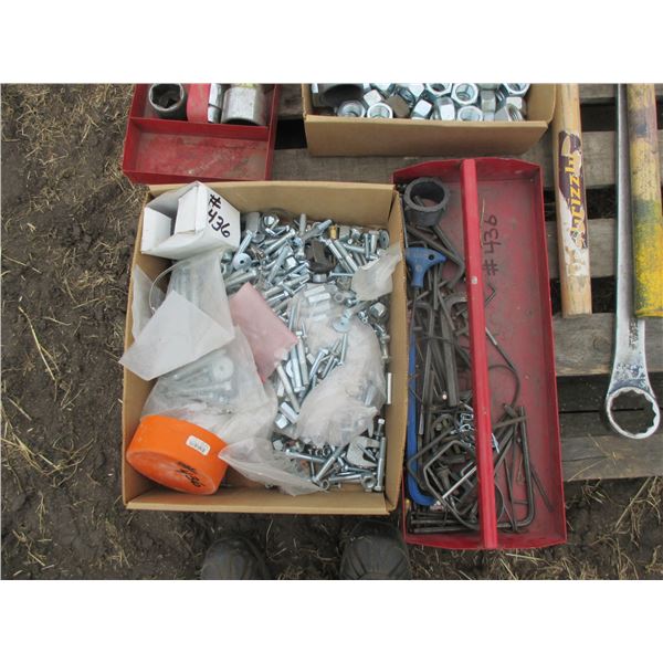 PALLET OF 3 COMBINATION WRENCHES UP TO 2 3/8", NUTS, SHOVEL, SOCKETS