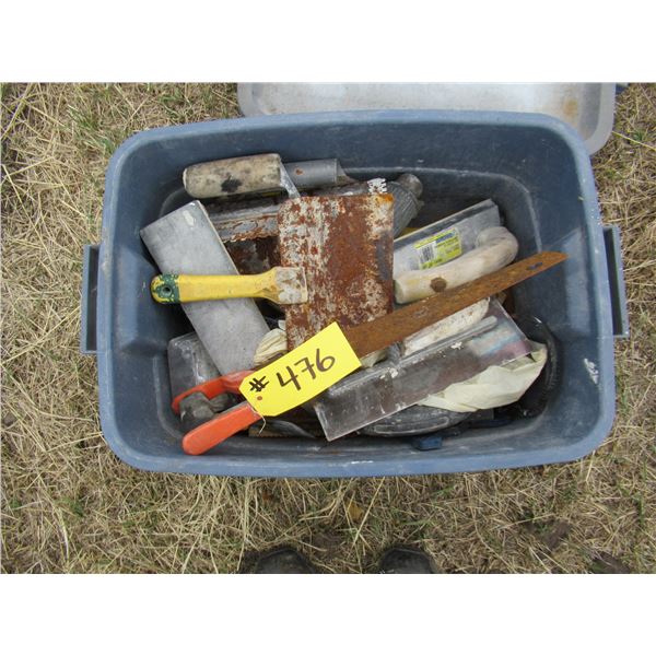 PLASTIC TUB C/W CEMENT TOOLS & MISC
