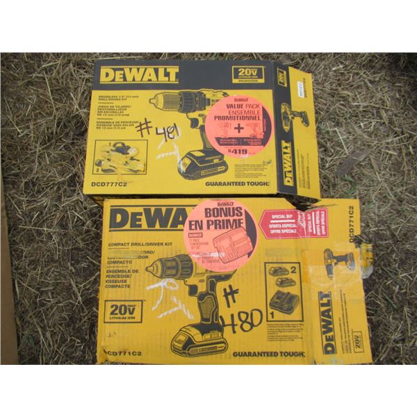 2 DEWALT 20 VOLT DRILLS (ONE INCOMPLETE)