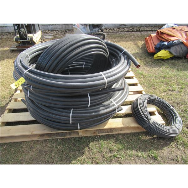 6 ROLLS OF 1 1/2" POLY, 1 ROLL 1 1/4" POLY & 1 ROLL FIBREOPTIC CABLE