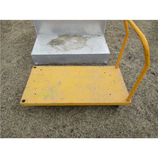 ORANGE METAL CART WITH HANDLE