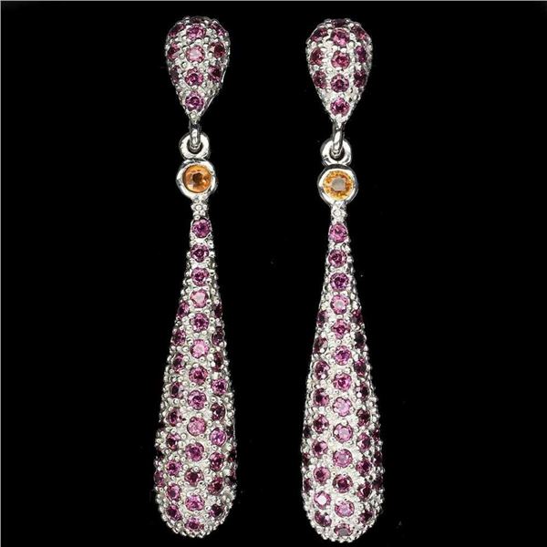 Natural  Orange Sapphire Rhodolite Garnet Earrings