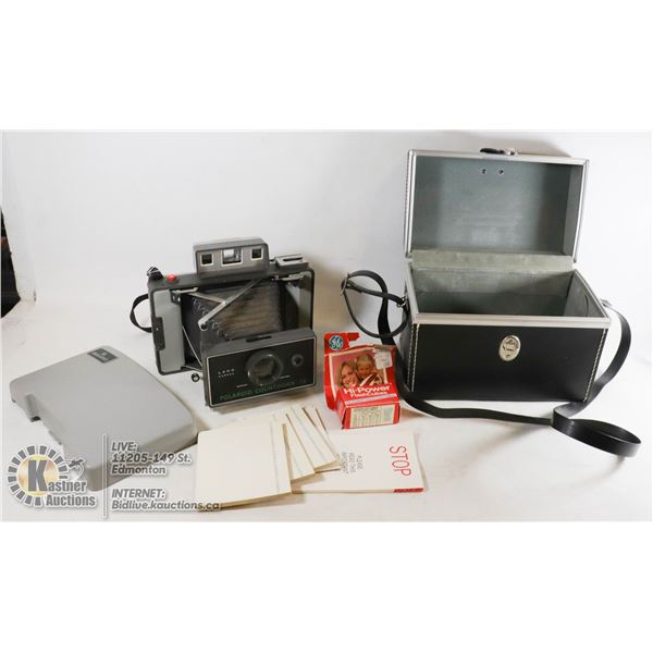 VINTAGE POLAROID COUNTDOWN 70 INSTANT LAND CAMERA W/ORIGINAL CASE, MANUAL, FLASH BULBS