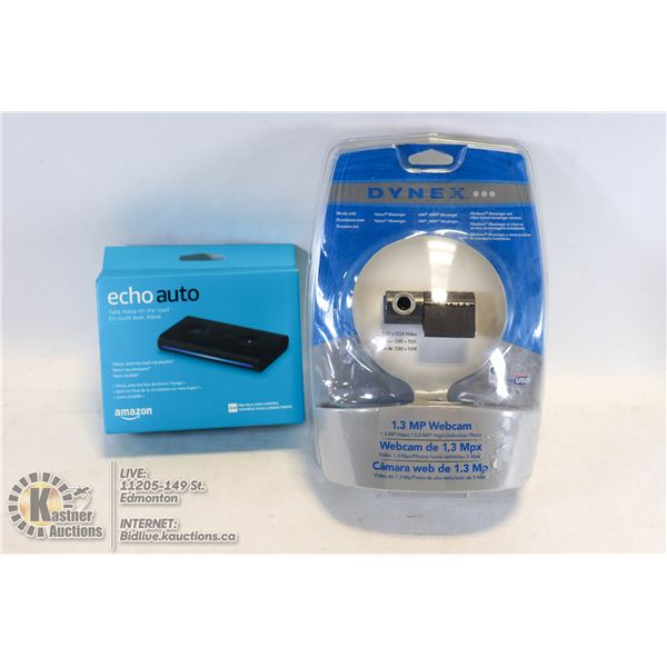 SEALED DYNEX 1.3 MP USB WEBCAM #DX-WEB1C W/SEALED ECHO AUTO HANDSFREE BLUETOOTH ALEXA IN CAR