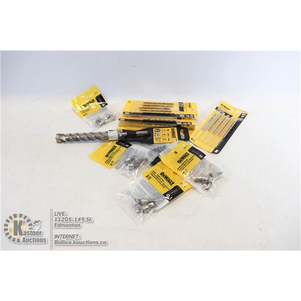 NEW DEWALT ITEMS DRILL BIT DW5453, JIGSAW BLADES 4 PACKS OF 5, POWER BITS 2 3 PACKS OF 6, DRYWALL