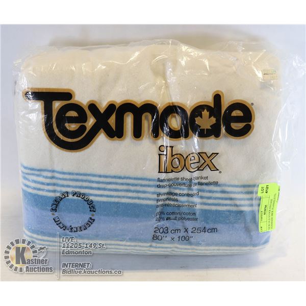 NEW OLD STOCK VINTAGE TEXMADE IBEX  FLANNELETTE SHEET-BLANKET  80" X 100"