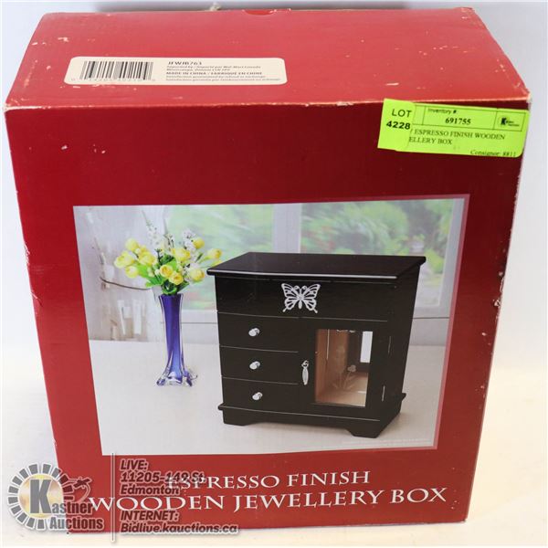 NEW ESPRESSO FINISH WOODEN JEWELLERY BOX