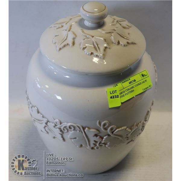 LARGE CERAMIC COOKIE JAR W/ VINE PATTERN