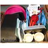 Image 1 : BOX OF HOUSEHOLD KITCHENWARE INCL. RED APPLE PEELER 3 STACKABLE STORAGE CONTAINERS, SHELF & DRAWER L