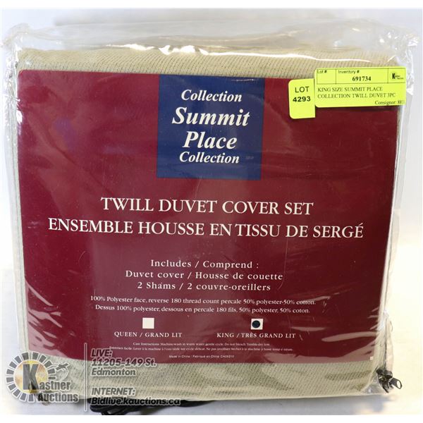 KING SIZE SUMMIT PLACE COLLECTION TWILL DUVET 3PC COVER SET