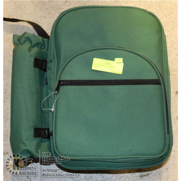 BACKPACK PICNIC CASE (SERVICE FOR 4) INSULATED PICNIC BACKPACK COMPLETE WITH SERVICE FOR 4 (PLATES, 