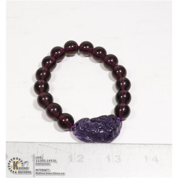 #284-PIXIU OBSIDIAN BEAD BRACELET 8"/ 12mm JEWELRY/ RESIN/ PURPLE