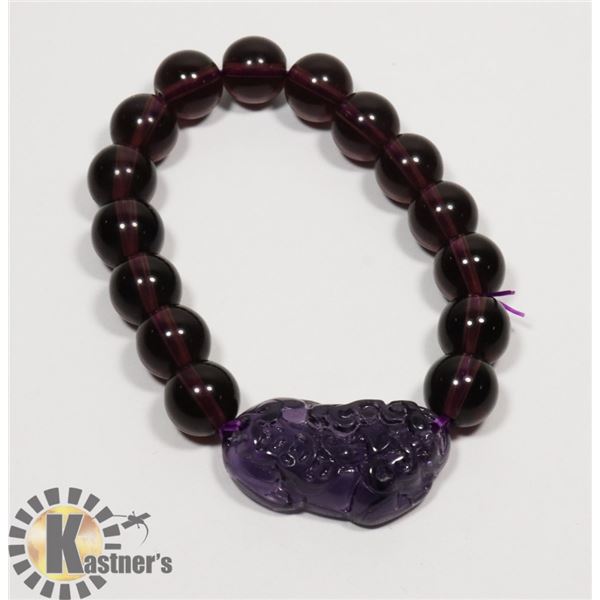 #227-PI XIU BRACELET 12mm/ 8" JEWELRY/ PURPLE/RESIN