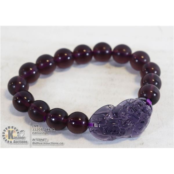 #286-PIXIU OBSIDIAN BEAD BRACELET 8"/ 12mm JEWELRY/ RESIN/ PURPLE