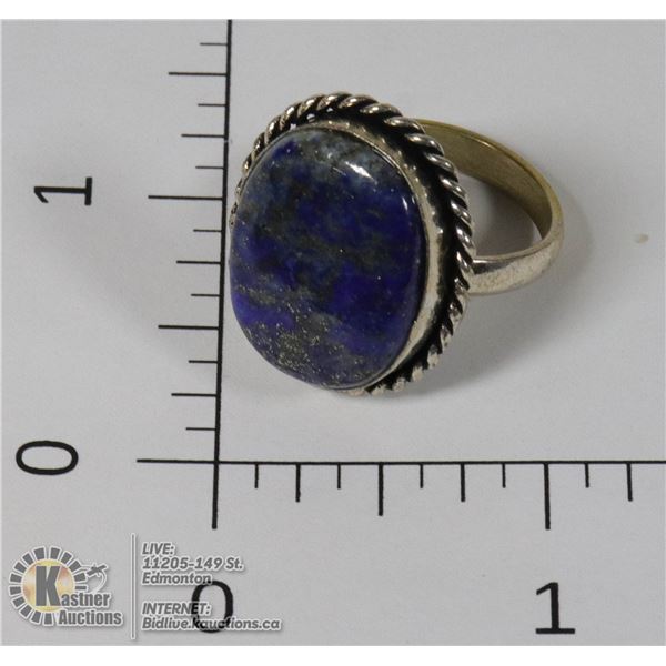 #112-LAPIZ LAZULI RING SIZE 6.5 JEWELRY/ HEALING MINERAL/ SILVER PLATED