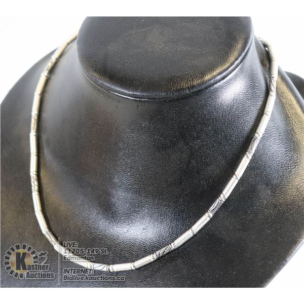 TURKISH JEWELRY 925 SILVER NECKLACE, 17" LONG, UNIQUE CYCLINDER LINK DESIGN