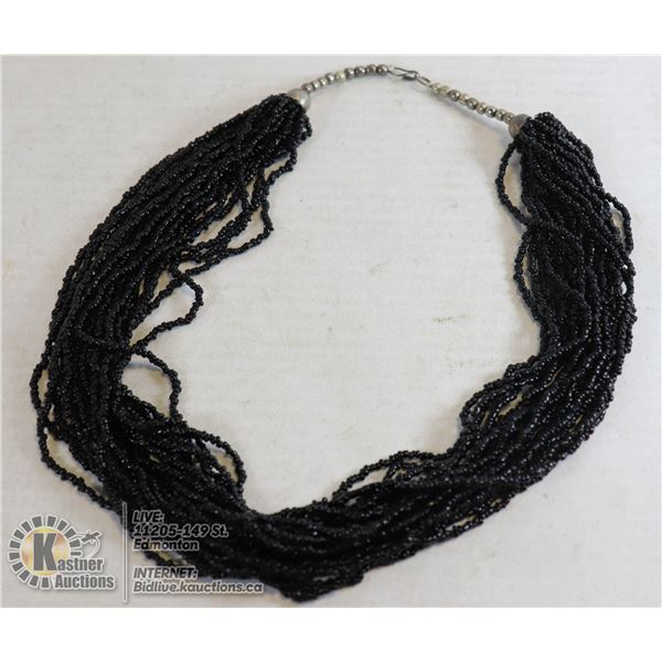 BLACK MULTISTRAND BEADED NECKLACE