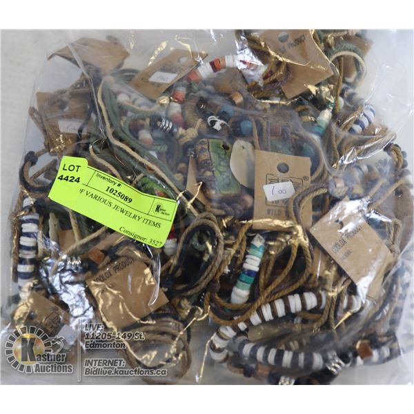 BAG OF VARIOUS JEWELRY ITEMS NECKLACES AND BRACELETS