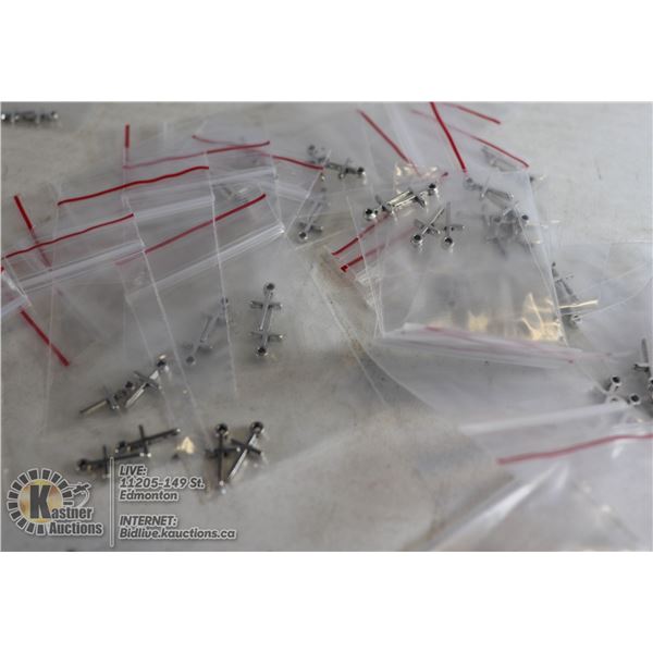 BAG OF 24 PAIRS OF SMALL SILVER CHARMS CROSSES