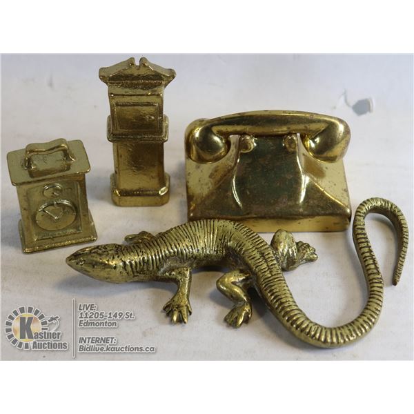 BRASS ITEMS 2 X CLOCKS PHONE LIZARD