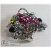 Image 1 : FLOWER BASKET WITH DANGLY FLOWER RHINESTONE BROOCH