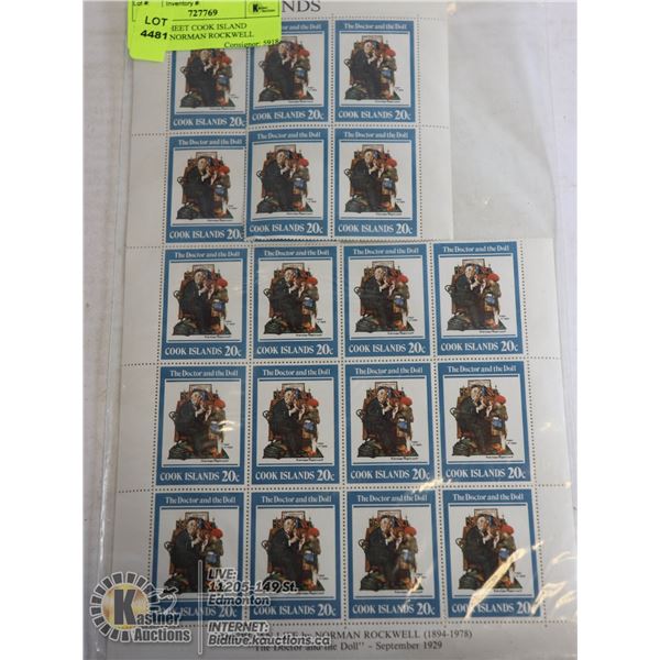 BLOCK SHEET COOK ISLAND STAMPS. NORMAN ROCKWELL DOCTOR & DOLL. 1978. MNH.