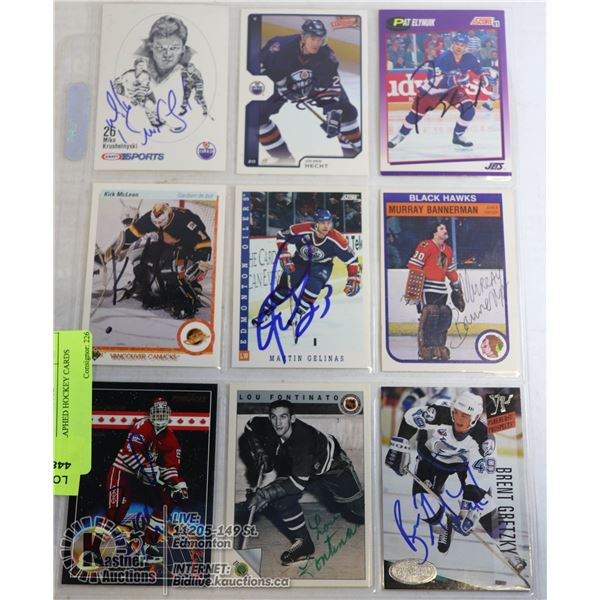 AUTOGRAPHED HOCKEY CARDS MIKE KRUSHELNYSKI; MURRAY BANNERMAN; LOU FONTINATO; 6 MORE