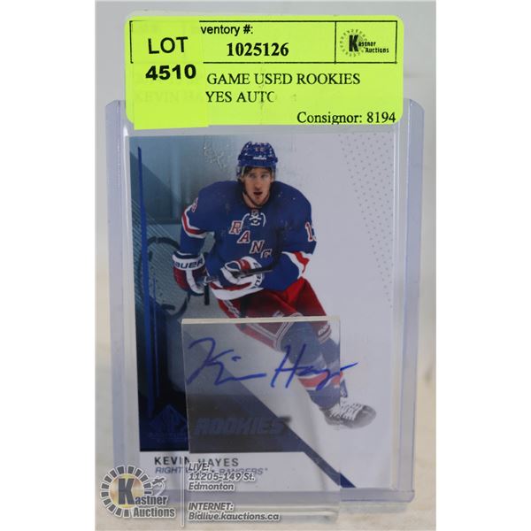 2014-15 SP GAME USED ROOKIES KEVIN HAYES AUTO AUTO ROOKIE CARD