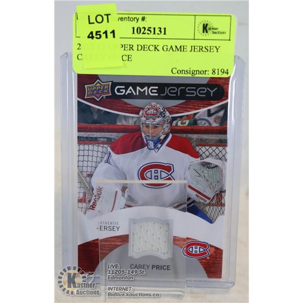 2012-13 UPPER DECK GAME JERSEY CAREY PRICE JERSEY CARD