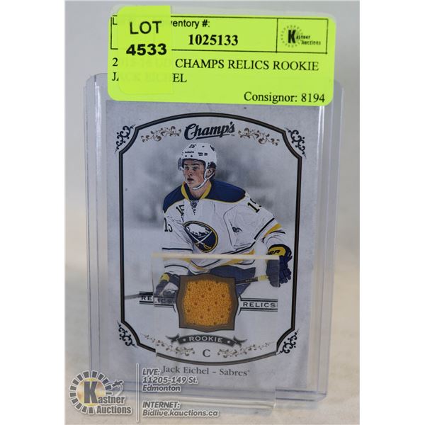 2015-16 UD CHAMPS RELICS ROOKIE JACK EICHEL ROOKIE JERSEY CARD