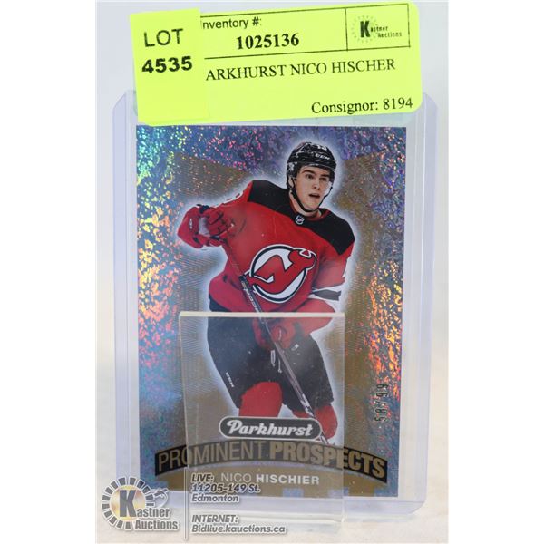 2017-18 PARKHURST NICO HISCHER PROMINENT PROSPECT GOLD ROOKIE CARD NUMBER 58 OF 99