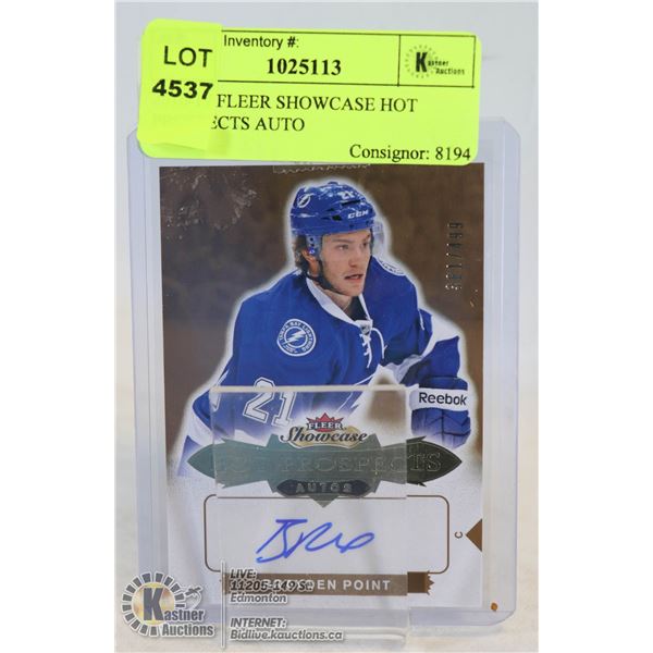 2016-17 FLEER SHOWCASE HOT PROSPECTS AUTO BRAYDEN POINT  ROOKIE YEAR NUMBERED 361 OF 499