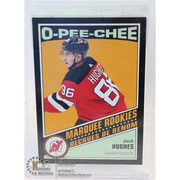 2019-20 OPC MARQUEE ROOKIES BLACK JACK HUGHES ROOKIE CARD NUMBER 050 OF 100
