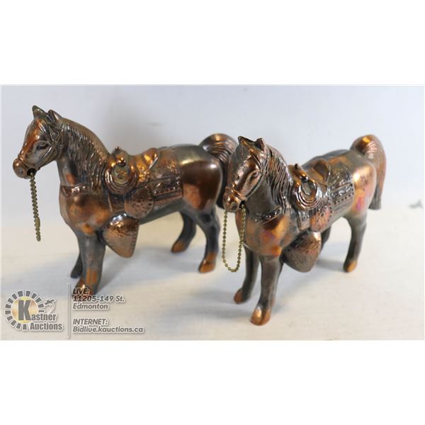PAIR OF VINTAGE COPPER METAL HORSE ORNAMENTS