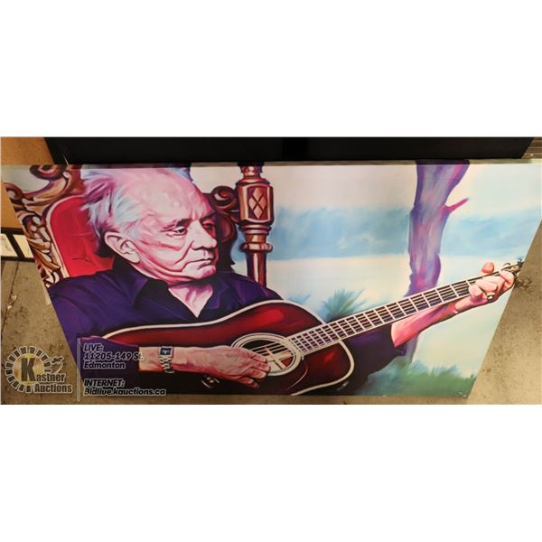LARGE CANVAS PICTURE OF JOHNNY CASH PLAYING GUITAR (3 FT. LONG & 2 FT. HIGH)