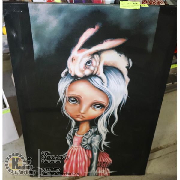 LARGE CANVAS SIGNED ANGELINA WRONA "BUNNY CONTURE FIGURATIVE ART (2 FT X 3 FT)