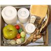 Image 1 : BOX WITH 6-PIECE CANISTER SET, FOLIAGE WALL DECOR, 9 ARTIFICIAL FRUIT, CANDLES, CANDY DISH, 16-PC RO
