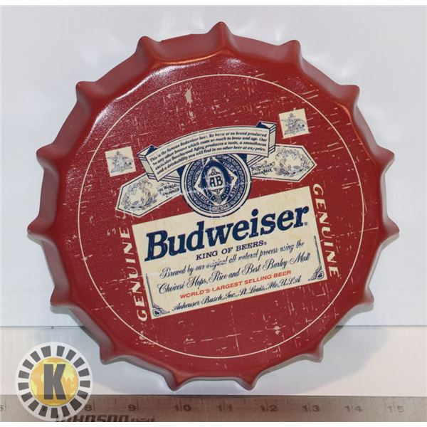 NEW 8.5" DIAMETER METAL BUDWEISER BOTTLE CAP SHAPE WALL ART