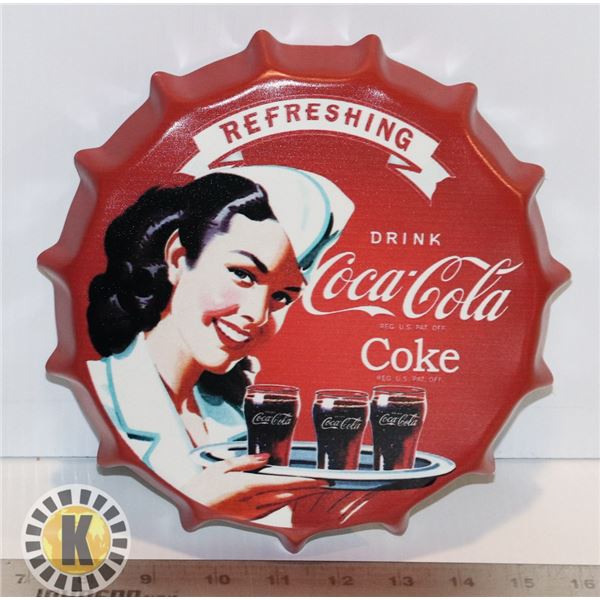 NEW 8.5" DIAMETER METAL COCA COLA BOTTLE CAP SHAPE WALL ART
