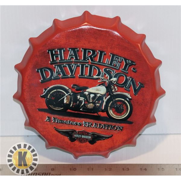 NEW 8.5" DIAMETER METAL HARLEY DAVIDSON BOTTLE CAP SHAPE WALL ART
