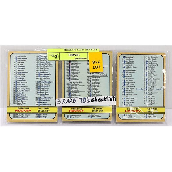 3 X 1970'S MARKED CHECKLISTS HARD TO FIND