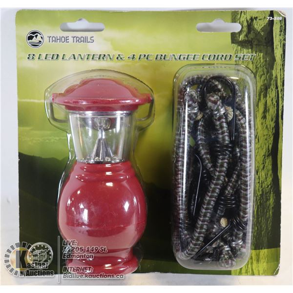 NEW 8 LED LANTERN AND 4PC BUNGEE CORD SET
