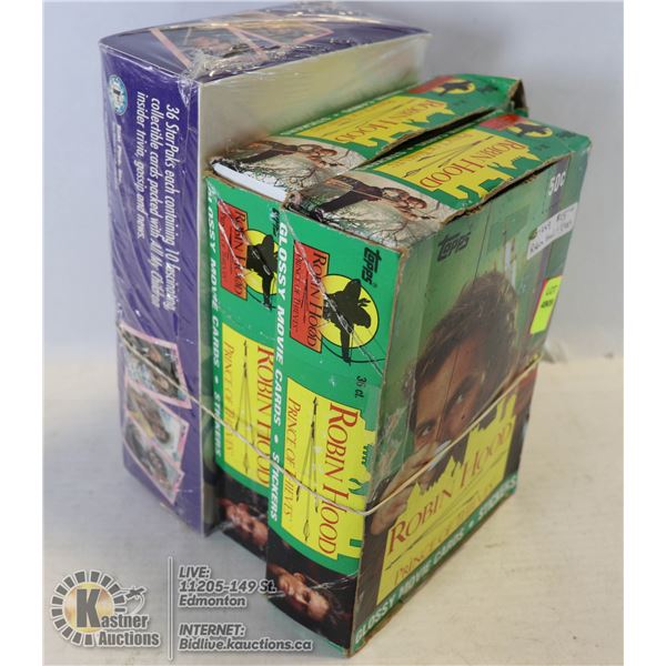 2 BOXES OF ROBINHOOD GLOSSY MOVIE CARDS AND 36 STARPAKS CONTAINING COLLECTIBLE CARDS FROM ALL MY CHI