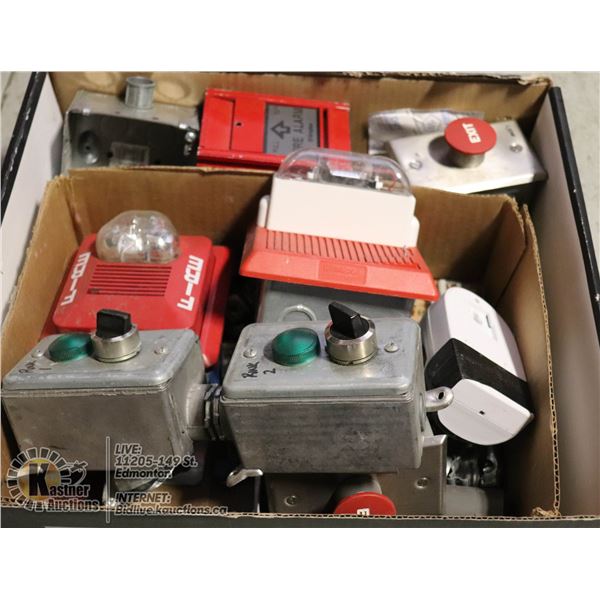 LOT OF FIRE ALARM BUTTONS AND SWITCHES