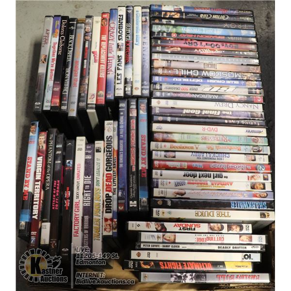 4 LARGE FLATS OF DVDS VARIOPUS GENRES