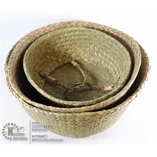 LOT OF 3 WICKER BASKETS
