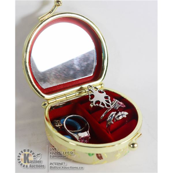 MIRRORED RING HOLDER WITH FASHION RINGS RINGS WITH STONES, TURQOUISE AND MORE