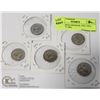 Image 1 : 5 CANADIAN NICKLES, 1953, 1957, 1958,1958, 1962
