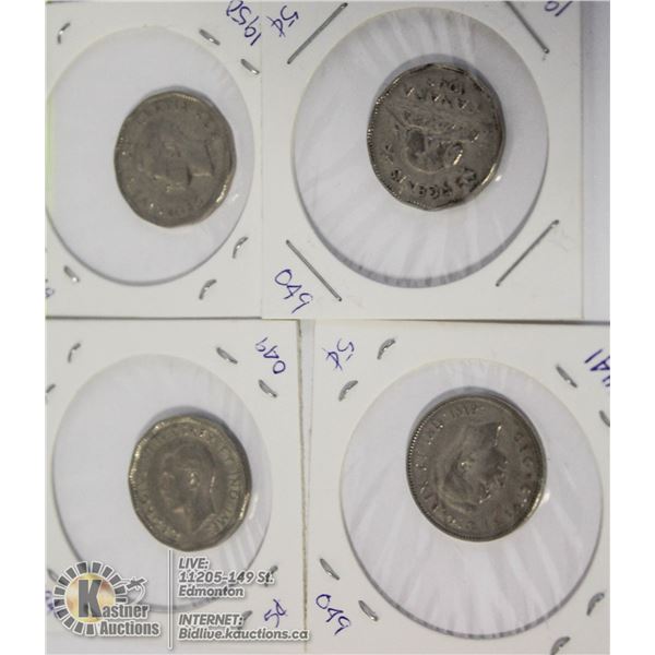 4 CANADIAN NICKLES, 1941, 1946, 1949,1950
